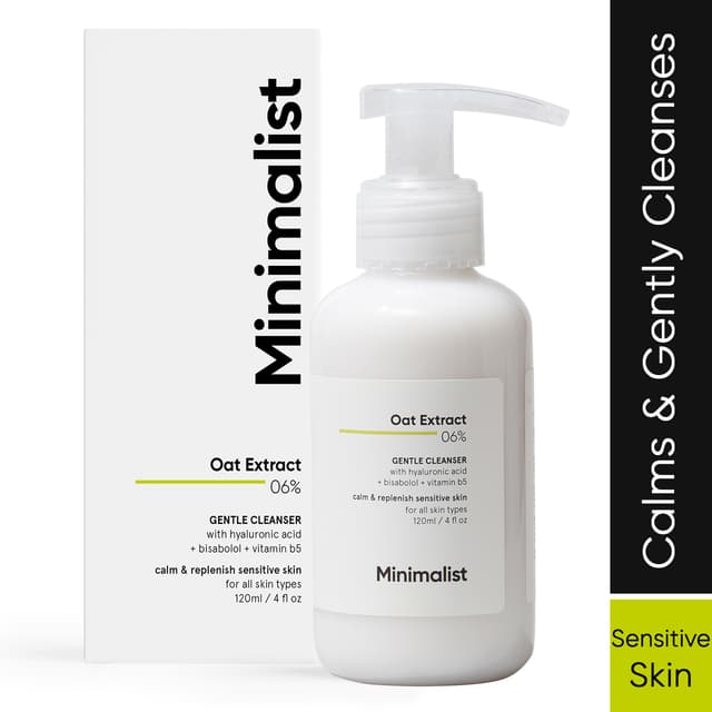 Minimalist Gentle Cleanser 6% Oat Extract For Sensitive Skin | Hydrating | Sulphate Free | Non-Drying | Non-Irritant | Gentle Face Wash With Hyaluronic Acid (120 ml)