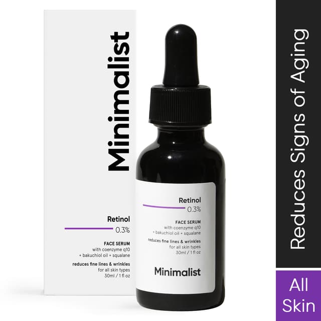 Minimalist 0.3% Retinol Serum with Bakuchiol Oil For Anti Aging | Night Face Serum With Squalane Base & Coenzyme Q10 To Reduce Fine Lines & Wrinkles | For Women & Men | 1 Fl Oz / 30 ml