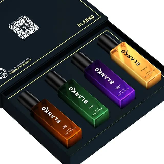 BLANKO Royal Collection Tlt Parfum Liquid, 20Ml Pack Of 4 | Longest Lasting Mens Perfume With Time Lock Technology | Luxury Fragrance Gift Set For Husband, Father, Brother