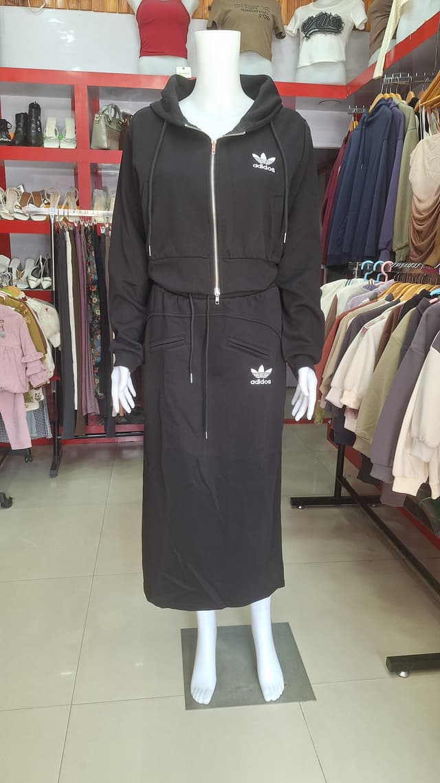 Cotton skirt and hoodie jacket set