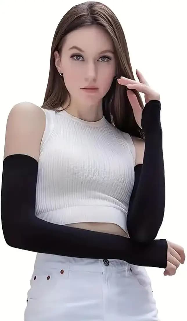 black Let's Slim brand unisex UV protection cooling arm sleeves with a half-finger glove 6