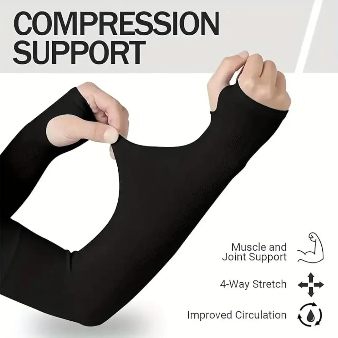 black Let's Slim brand unisex UV protection cooling arm sleeves with a half-finger glove 3