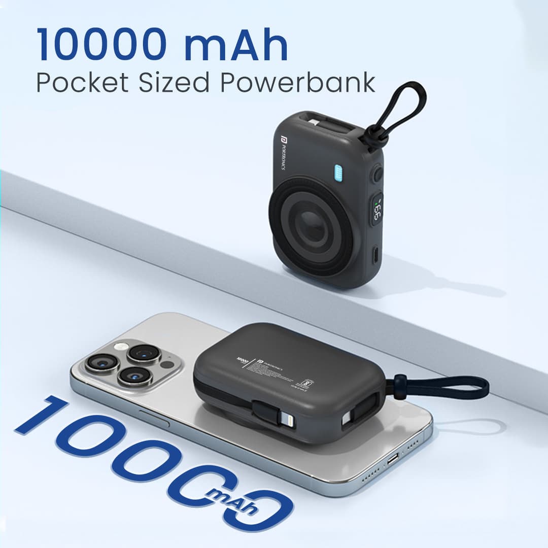 Portronics Power Shutter  15W Wireless Charging | 22.5W Type C PD Output | In Built Type C & 8 Pin Cable | LED Display 1