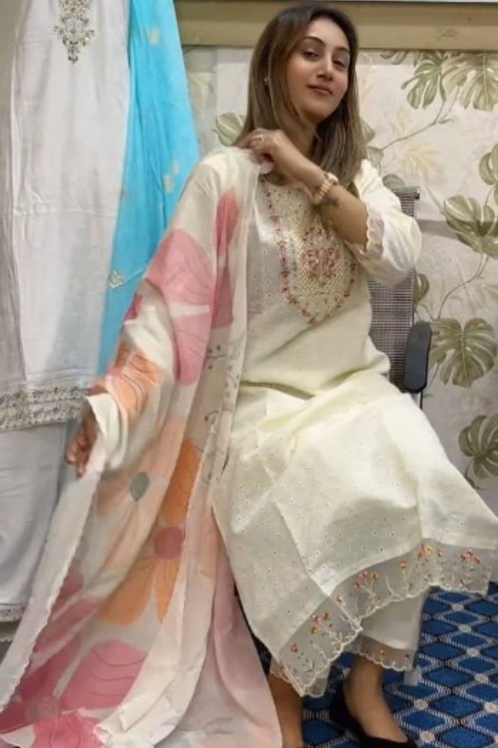 White Kurti Sets with plaozoo buttons 1