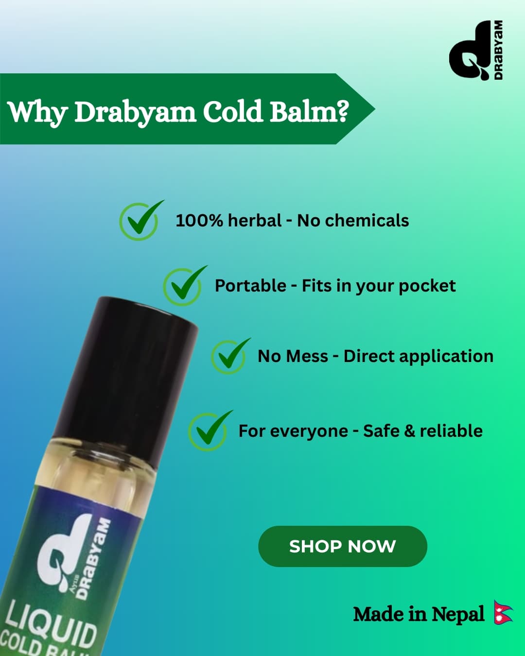 Drabyam Liquid Cold Balm Roll-On 10ml - 3 Pieces Mega Bundle 2