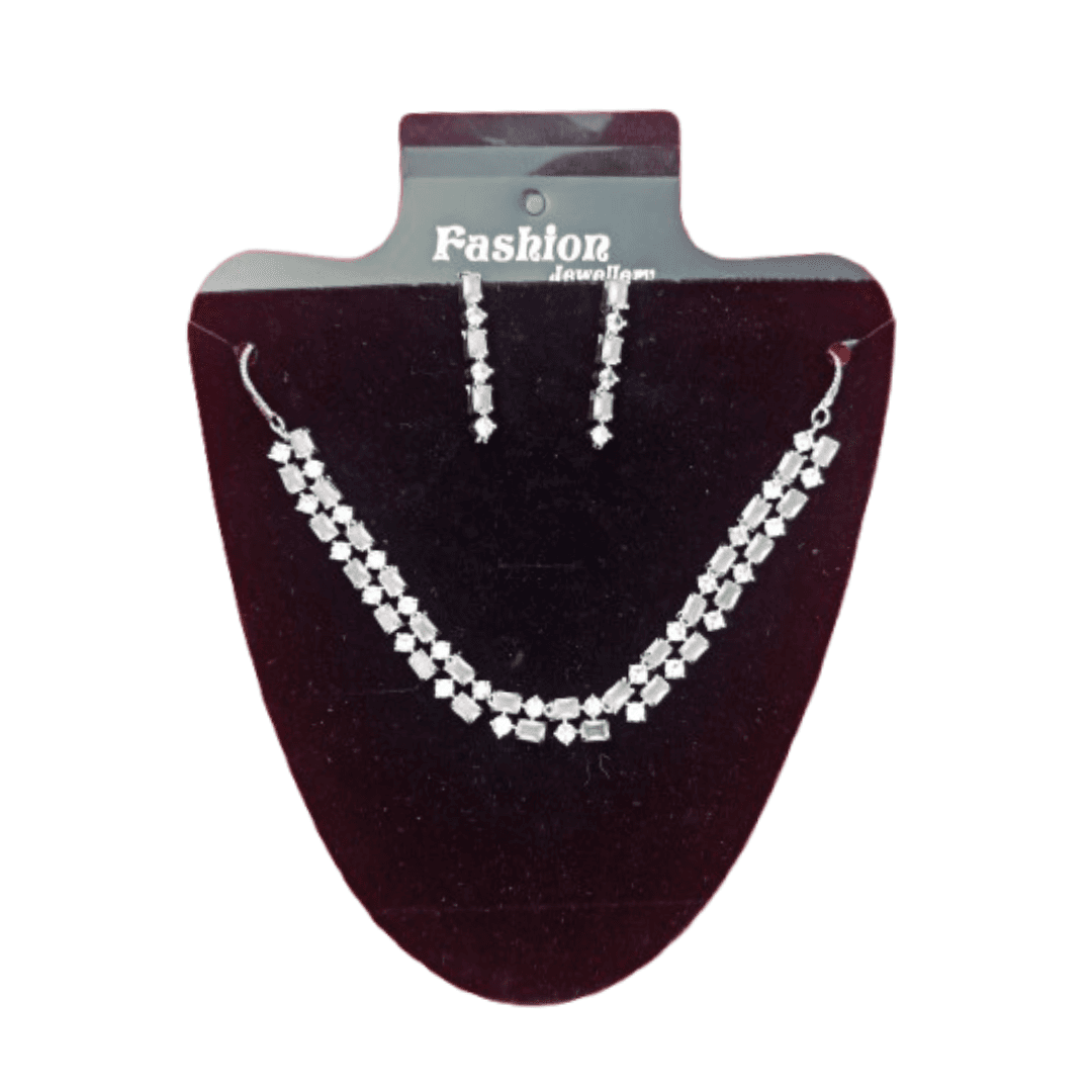 Women's Fashion Jewelry Set – Silver Plated Necklace, Earrings & Maang Tikka with Blue Stones – Bridal & Party Wear