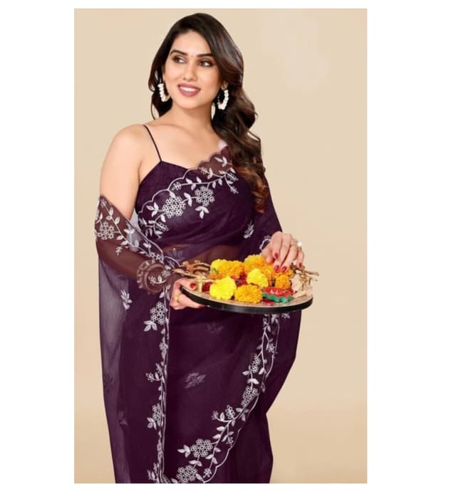 Awafu Soft Net Saree with Blouse