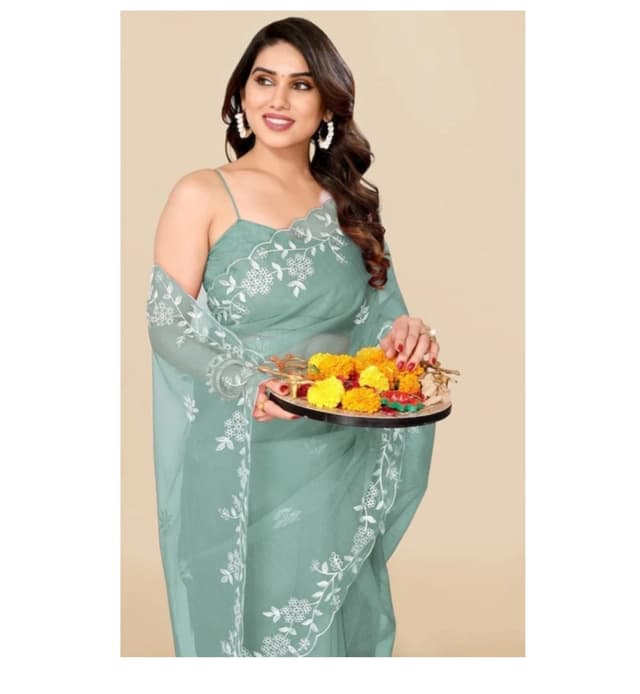 Awafu Soft Net Saree With Blouse