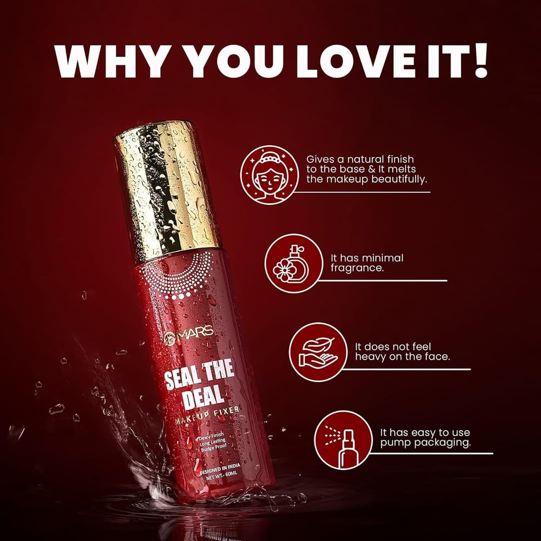 MARS Seal the Deal Long-Lasting Makeup Fixer Spray with Hyaluronic Acid | Hydrating Dewy Base Setting Spray for Professional Face Makeup | Budge Proof | Non Sticky ,60 ml 3