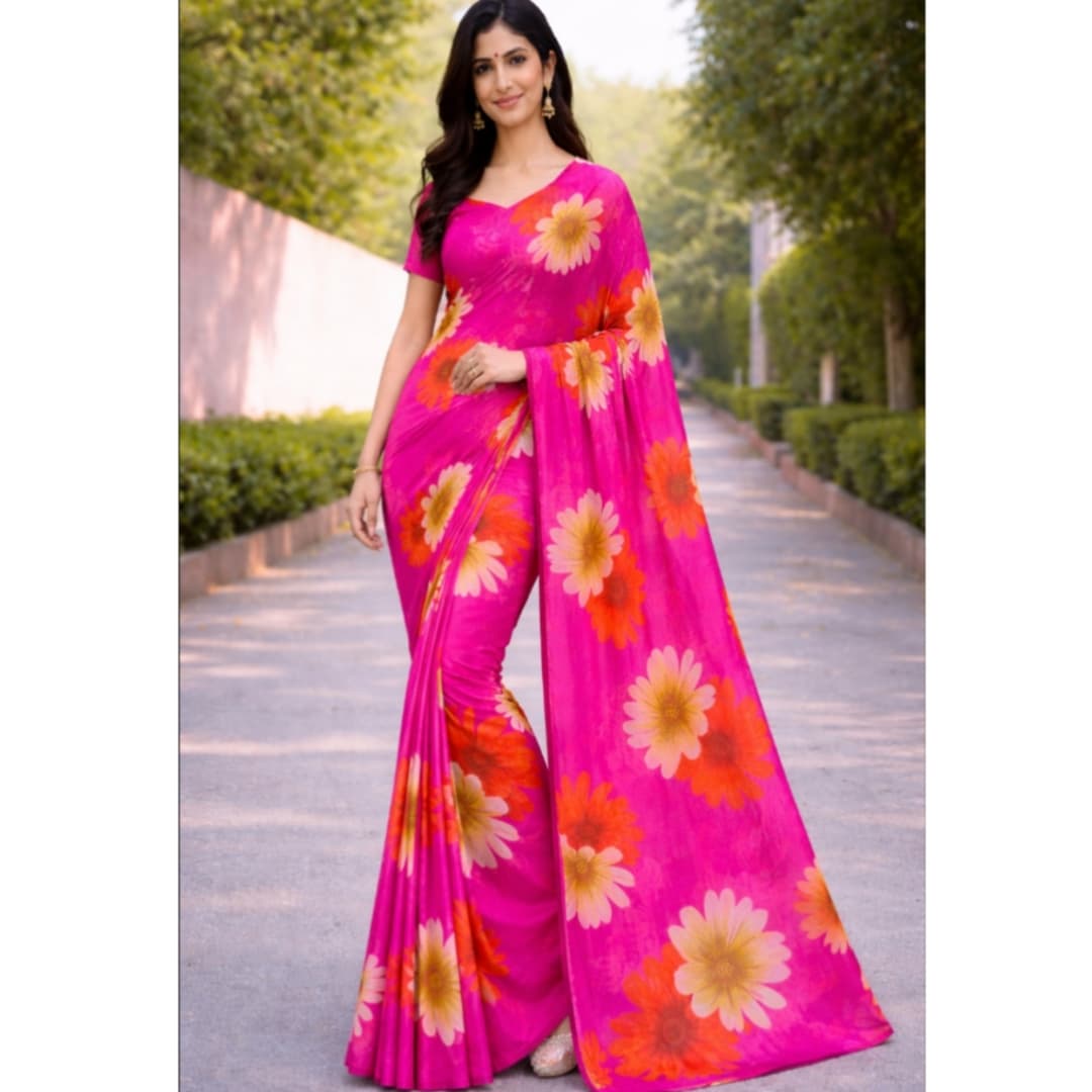 Solid Pattern Printed For Women Chiffon Saree