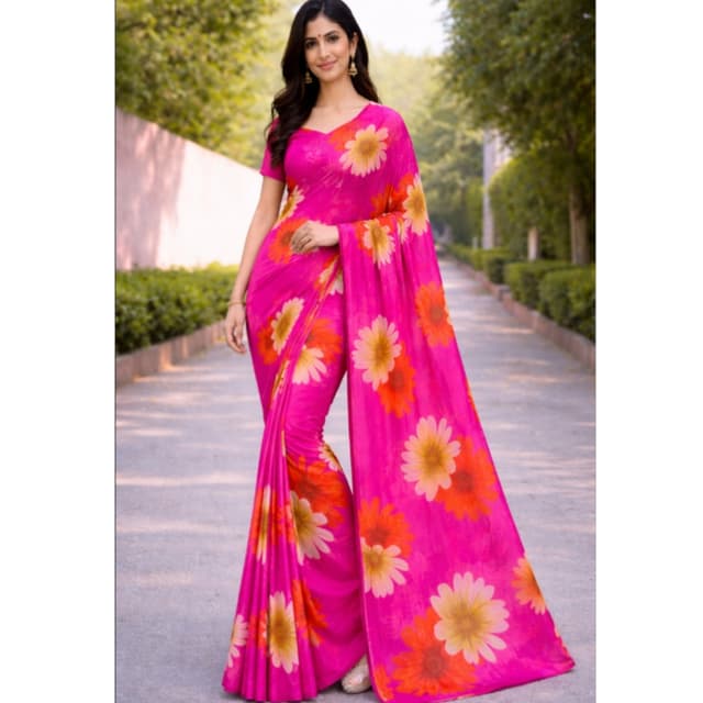 Solid Pattern Printed For Women Chiffon Saree