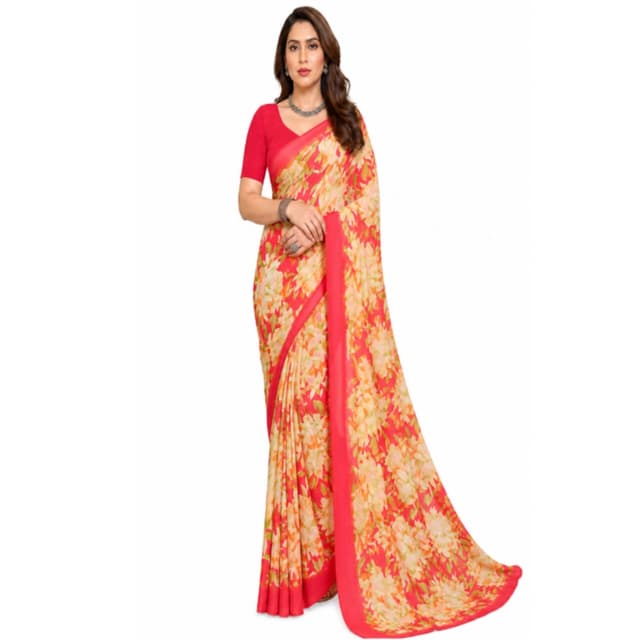 Solid Pattern Printed For Women Chiffo Saree 
