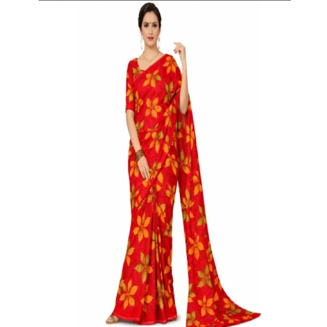 Solid Pattern Printed For Women Chiffon Saree