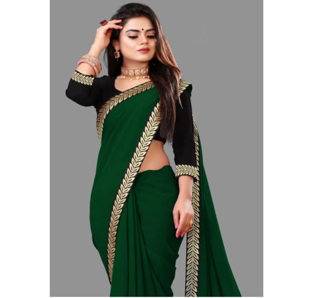 Plain Georgette  Art Silk Saree