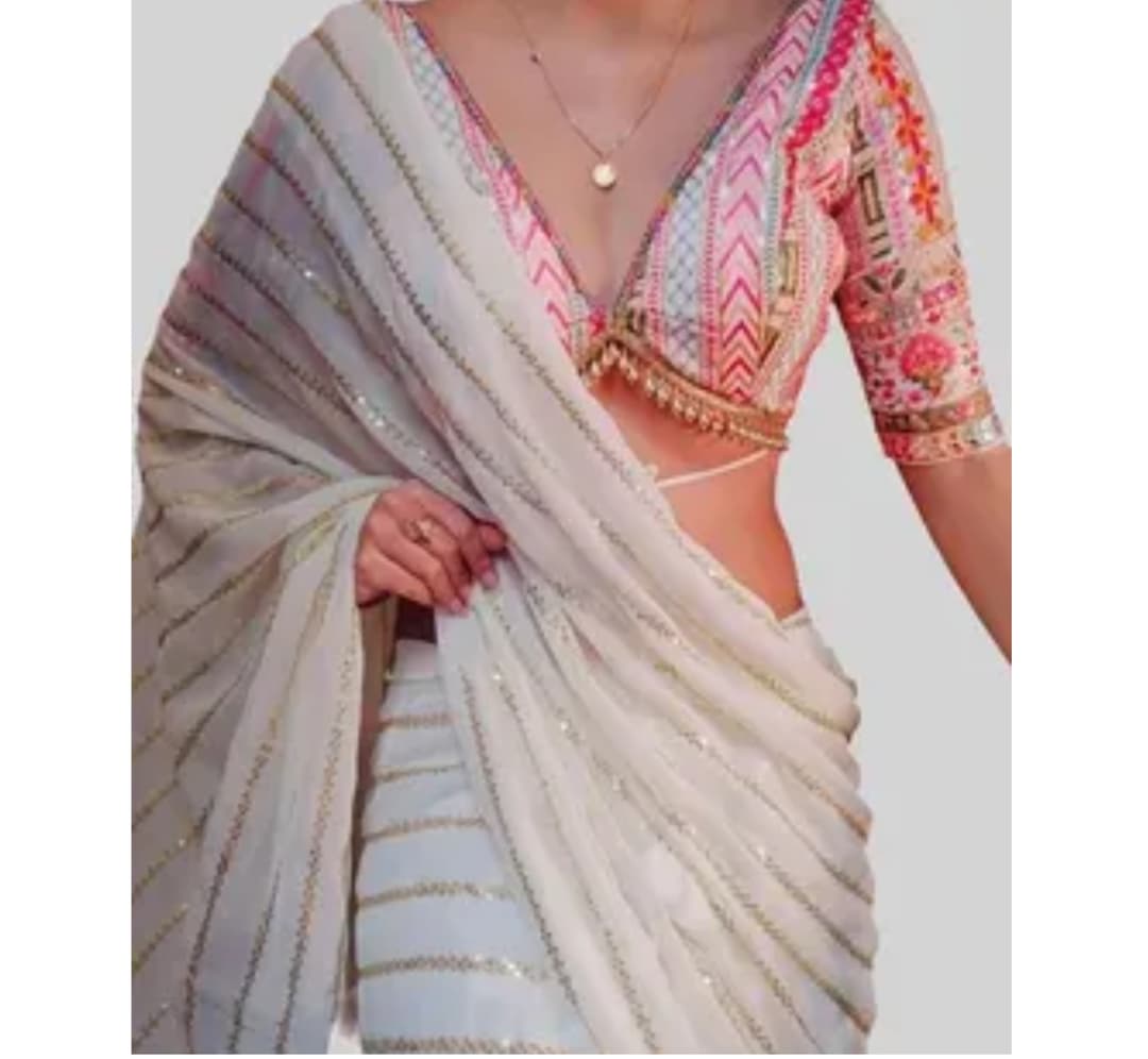 Awafu Embroidered Stripe Georgette Saree 2