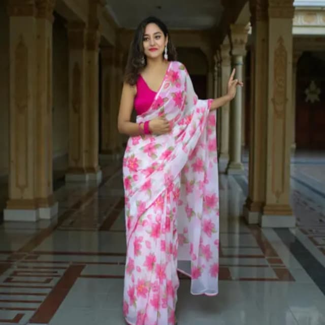 Daily Wear Style Printed Saree For Women with Unstitch Blouse Piece