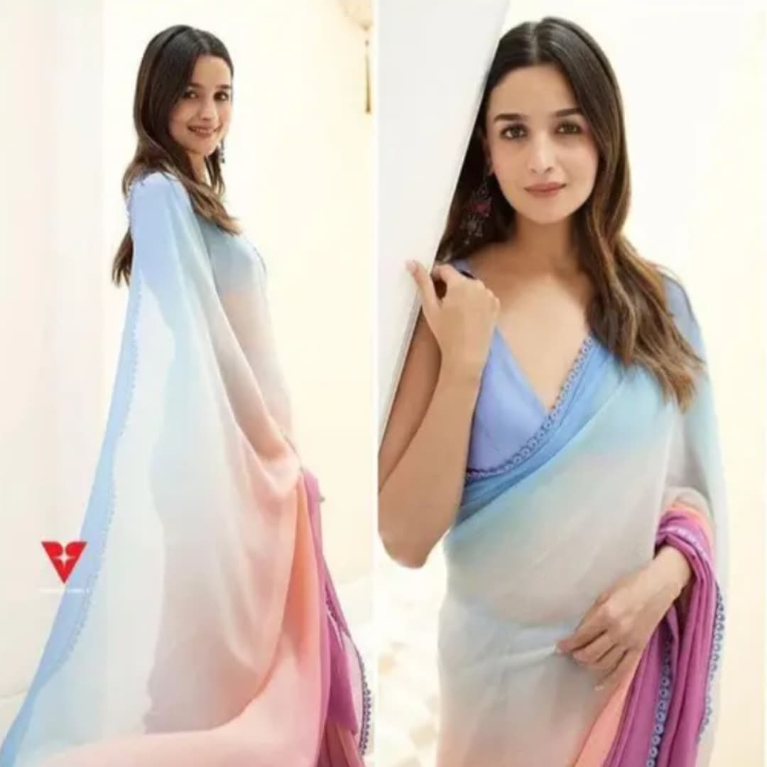 Alia Bhatt Georgette Saree With Blouse 1