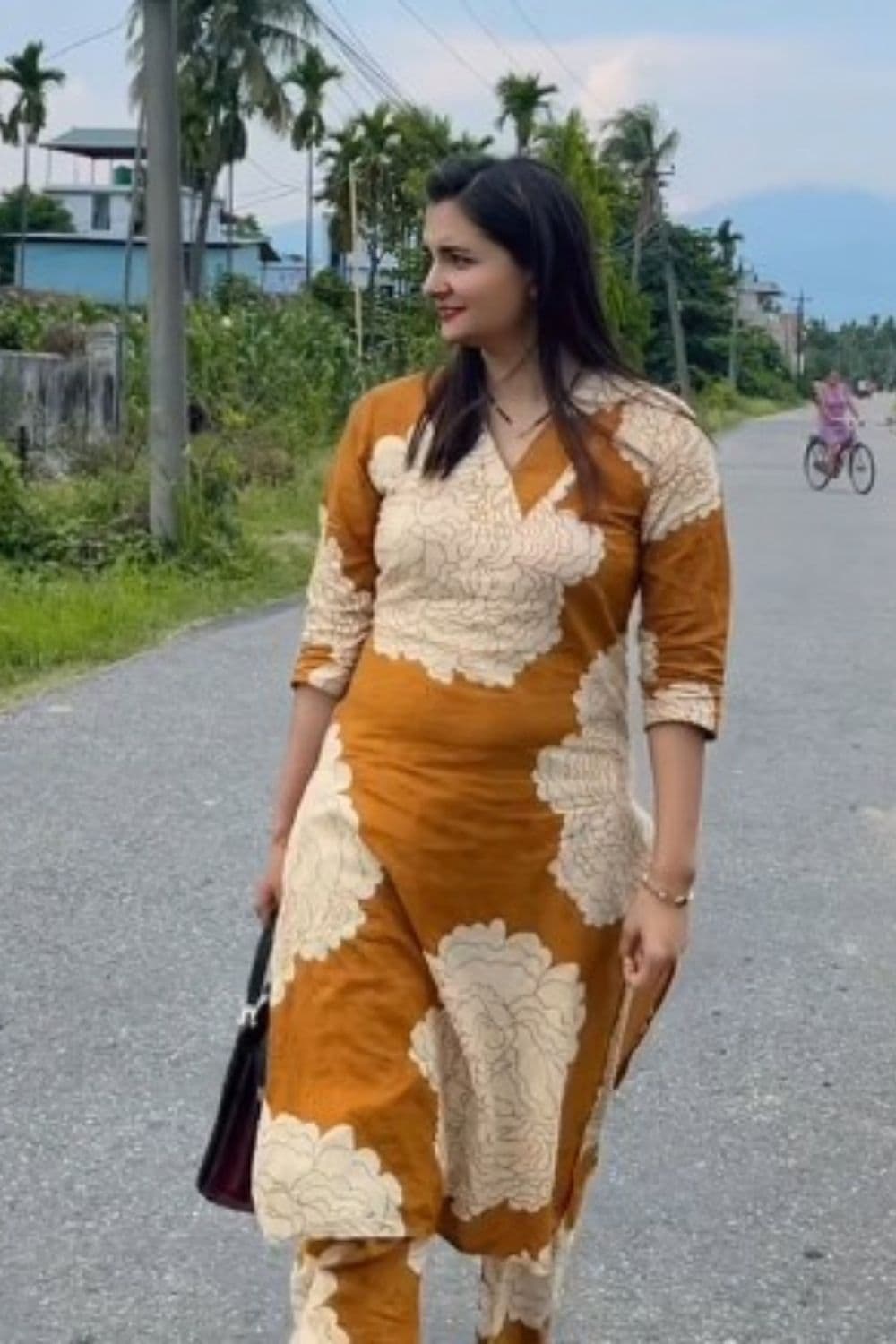  Prited Brown white Kuti Seta,  3