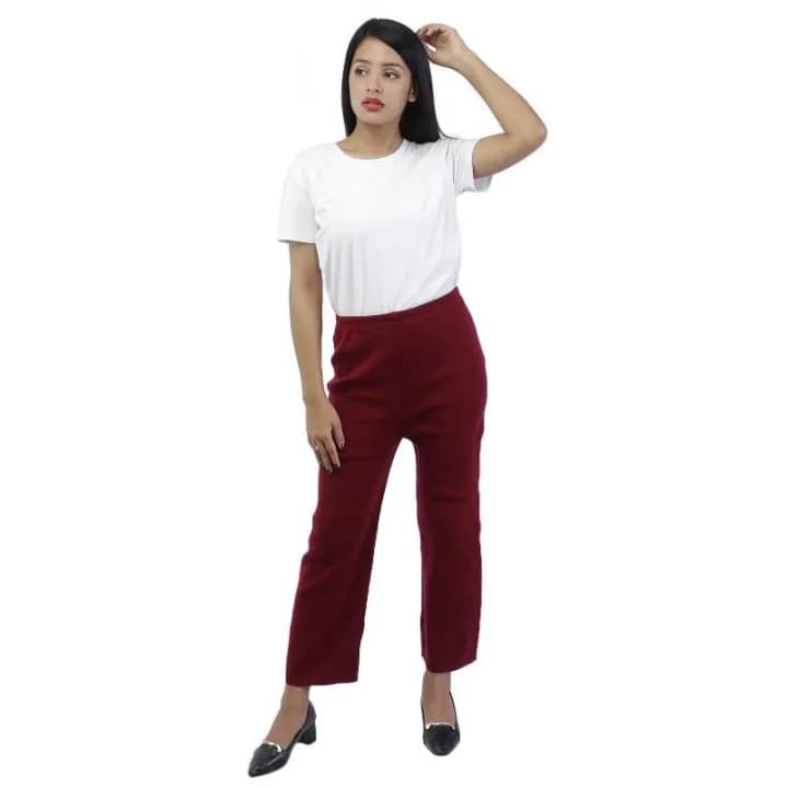 Women's Maroon Solid Woolen Palazzo Pants High Waist Wide Leg Comfortable Fit Fashionable Trousers 1