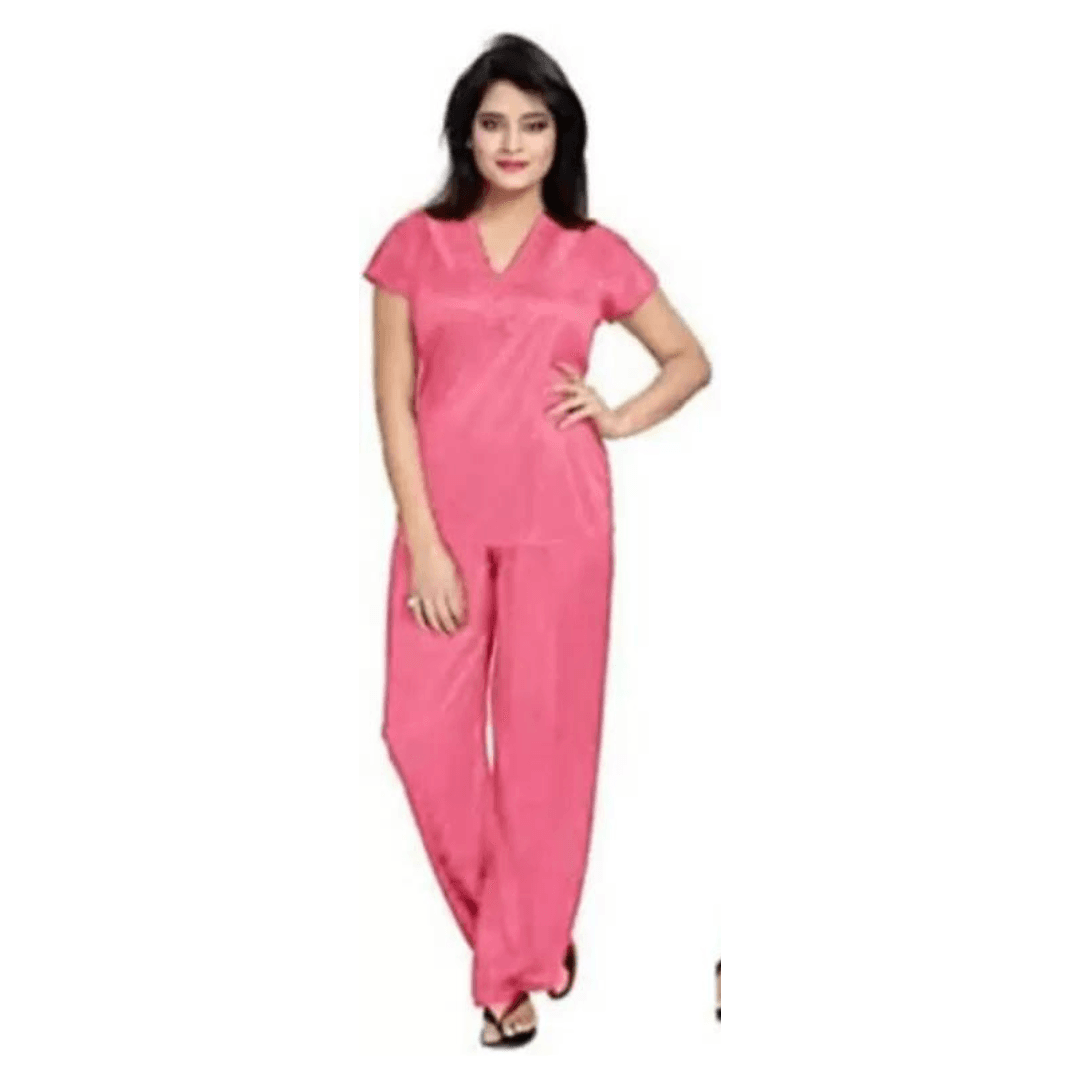 Silk Bridal Nightgown Set Stylish Fancy Bridal Nighty Set For Women Free Size Pink Color 1