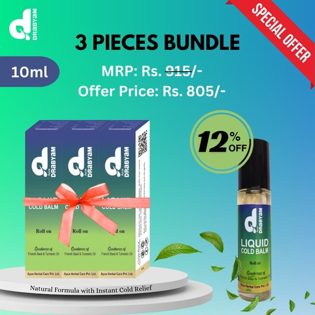 Drabyam Liquid Cold Balm Roll-On 10ml - 3 Pieces Mega Bundle