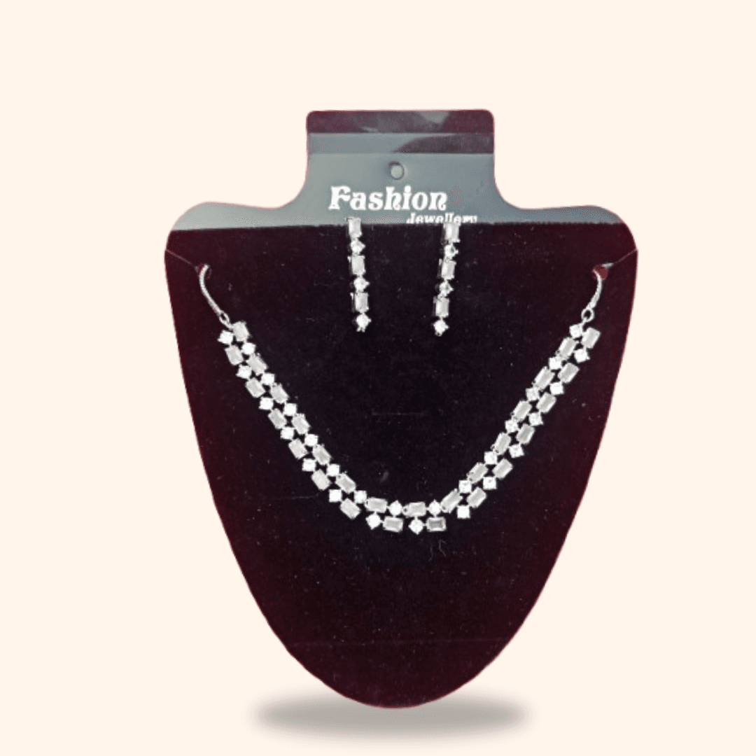 Women's Fashion Jewelry Set – Silver Plated Necklace, Earrings & Maang Tikka with Blue Stones – Bridal & Party Wear 1