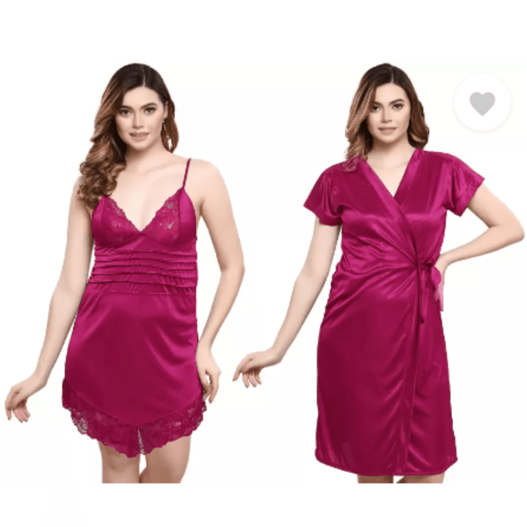 Silk Bridal Nightgown Set Stylish Fancy Bridal Nighty Set For Women Free Size 5