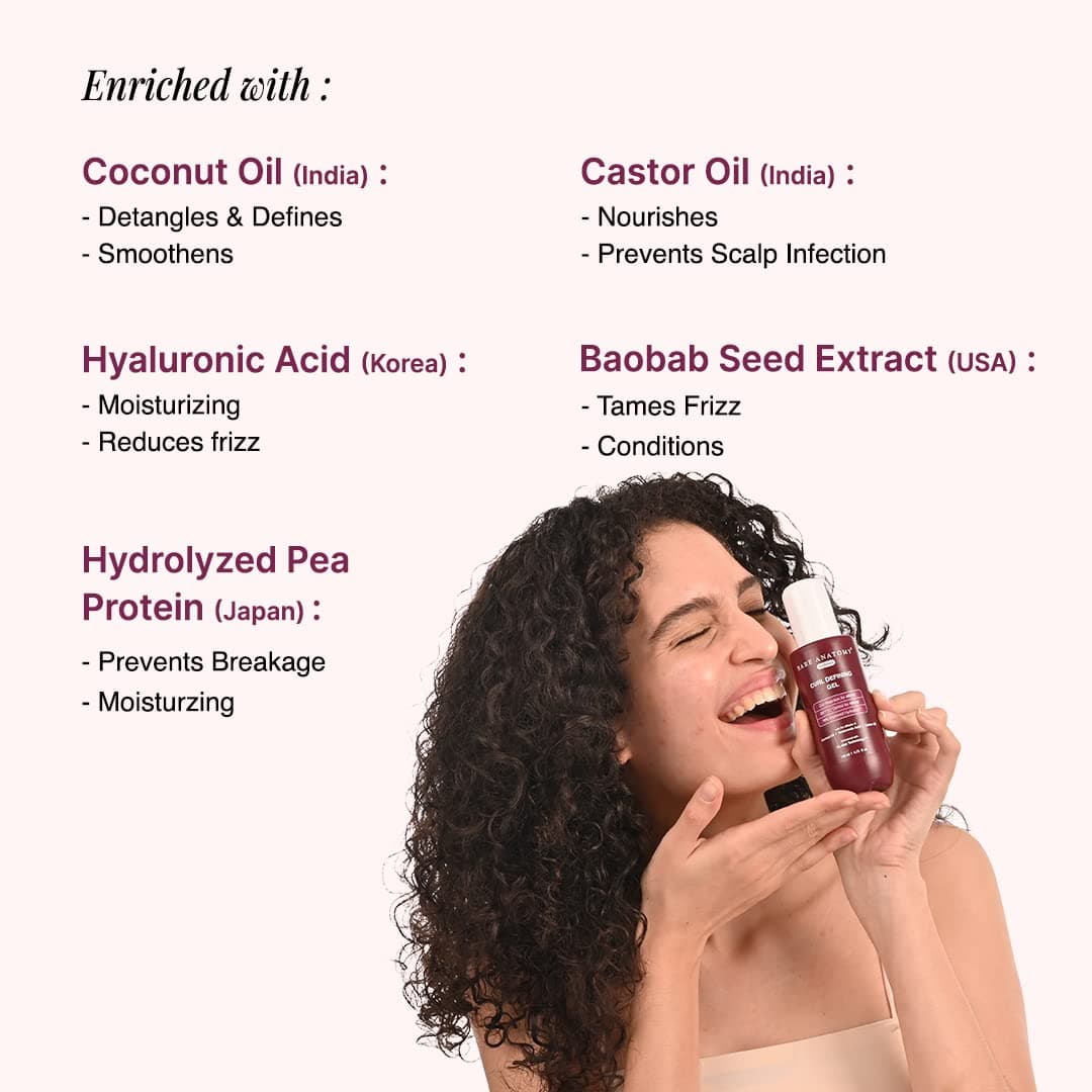 Bare Anatomy Curl Defining Gel | For Well Defined Shiny Curls | Curl Retention & 2X Frizz Protection For 48 Hours | Coconut Oil, Hyaluronic Acid & Castor Oil | | 140 ml 4