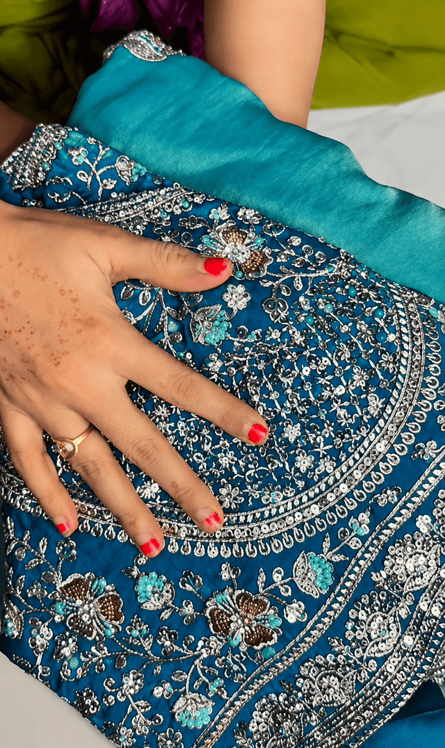 Elegant Peacock Blue Designer Saree