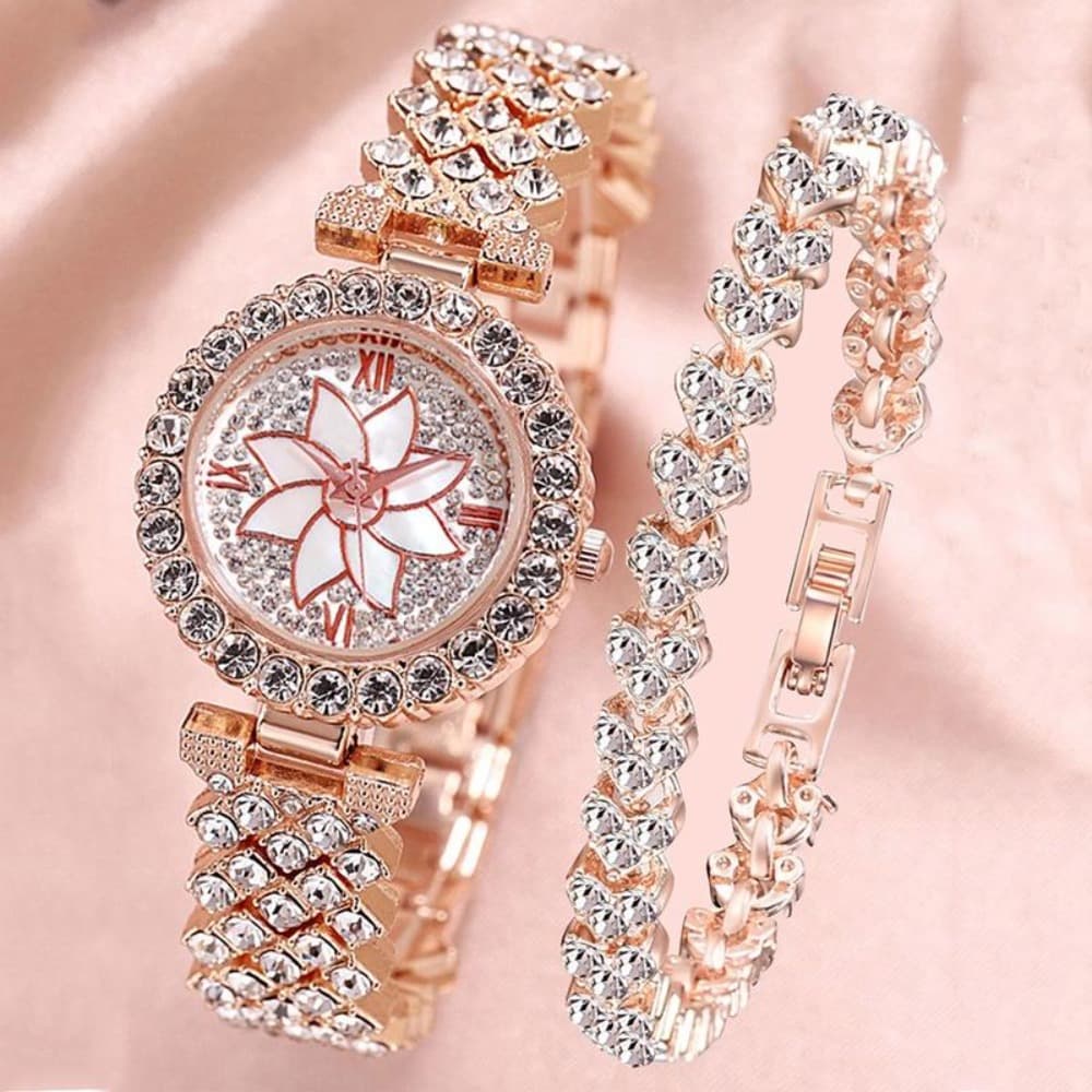 Elegant With Bracelet Gypsophila Watch Rose Gold Bling Bling Flower Diamond Watch Alloy Ladies Watch 5