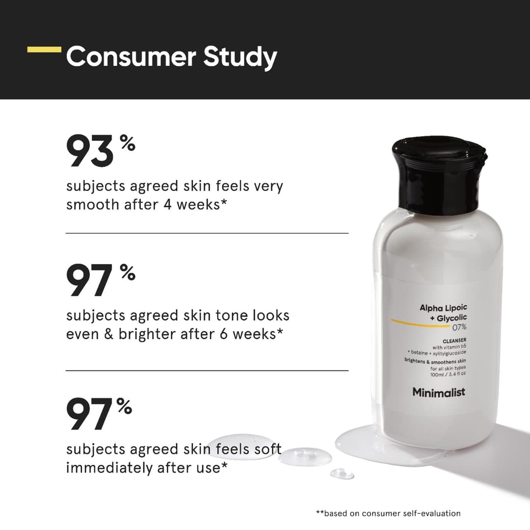 Minimalist 7% ALA & AHA Face Wash for Brightening, Exfoliating, Glow & Even Tone | With Vitamin B5 For Hydration & Glycolic Acid For Exfoliation | 3.4 Fl Oz / 100 ml 3