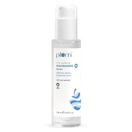 Plum Niacinamide Skincare Combo – 3% Toner (150ml) + 2% Moisturizer (50gm) + Free Rice Water Face Wash | Fades Blemishes, Brightens Skin & Oil-Free Hydration | For All Skin Types, Women & Men 1