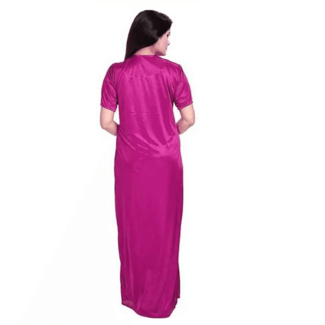 Silk Bridal Nightgown Set Stylish Fancy Bridal Nighty Set For Women Free Size ( Magenta Color)  1