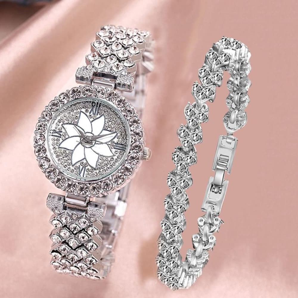 Elegant With Bracelet Gypsophila Watch Rose Gold Bling Bling Flower Diamond Watch Alloy Ladies Watch 3