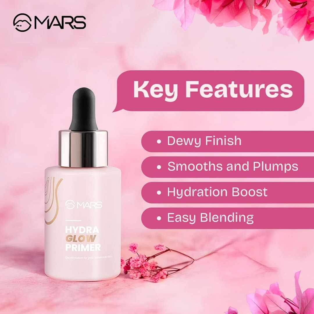 MARS Hydra Glow Primer for Face Makeup 30ml | Nourishes Skin with Hyaluronic Acid, Argan oil, Aloevera Extract & Chamomile Water | Subtle Radiance | Dewy Base & Moisturization 4