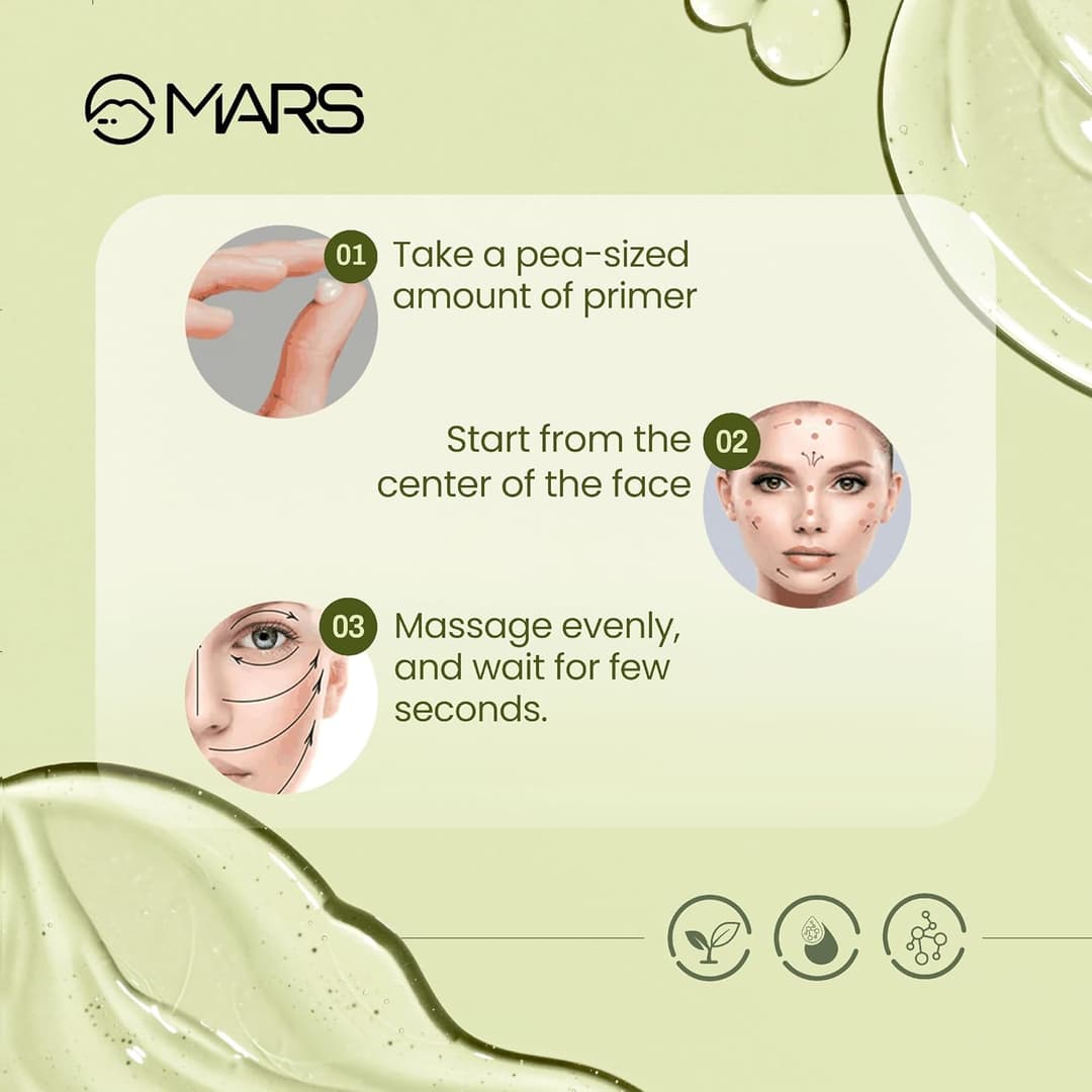 MARS Glow O' Clock Gel Primer for Face Makeup | Enriched with Green Tea Extracts | Dewy Primer | Long Lasting | Power Grip | Ideal for Dry Skin (30ml) 2