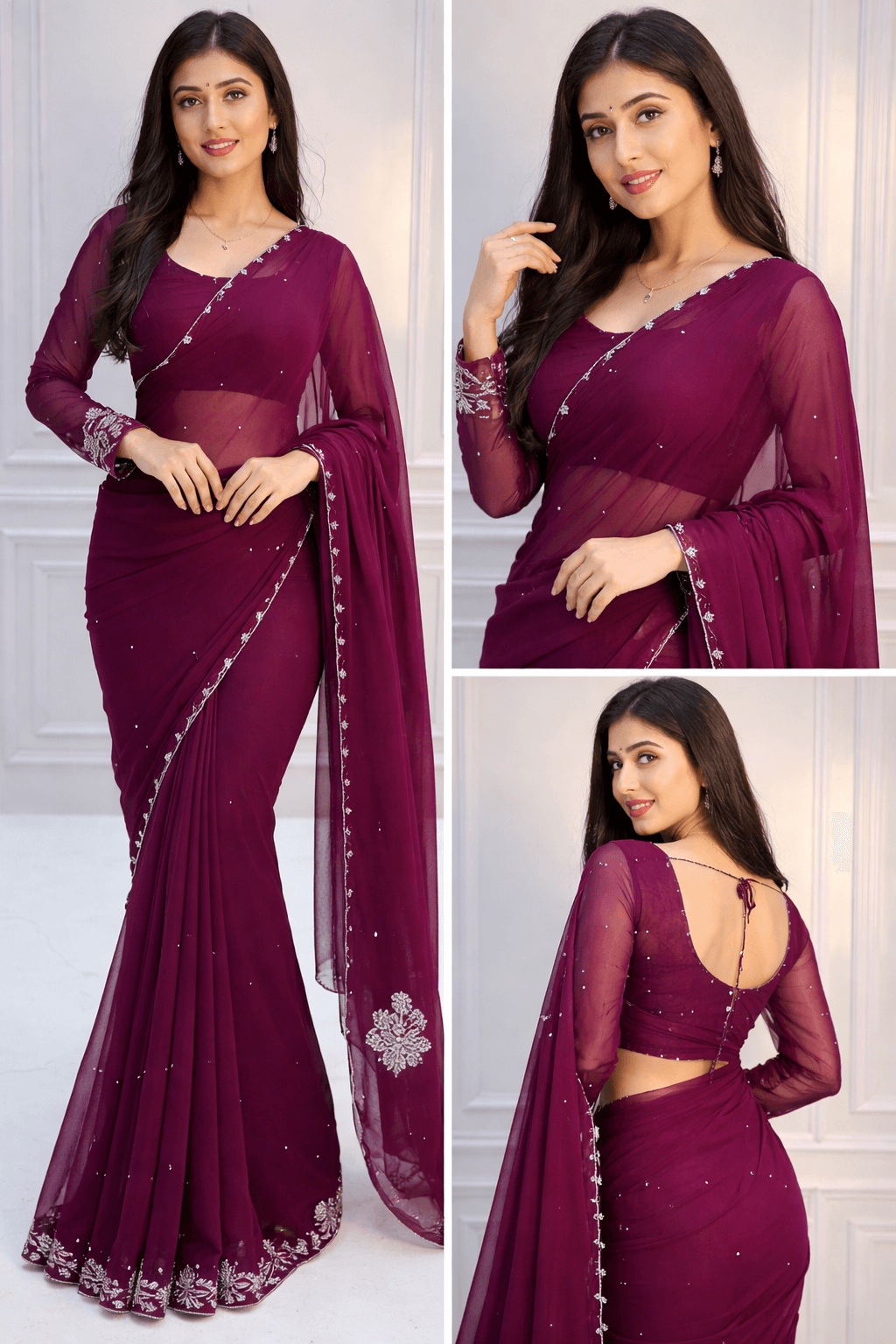 Handwork work wine color sare 3