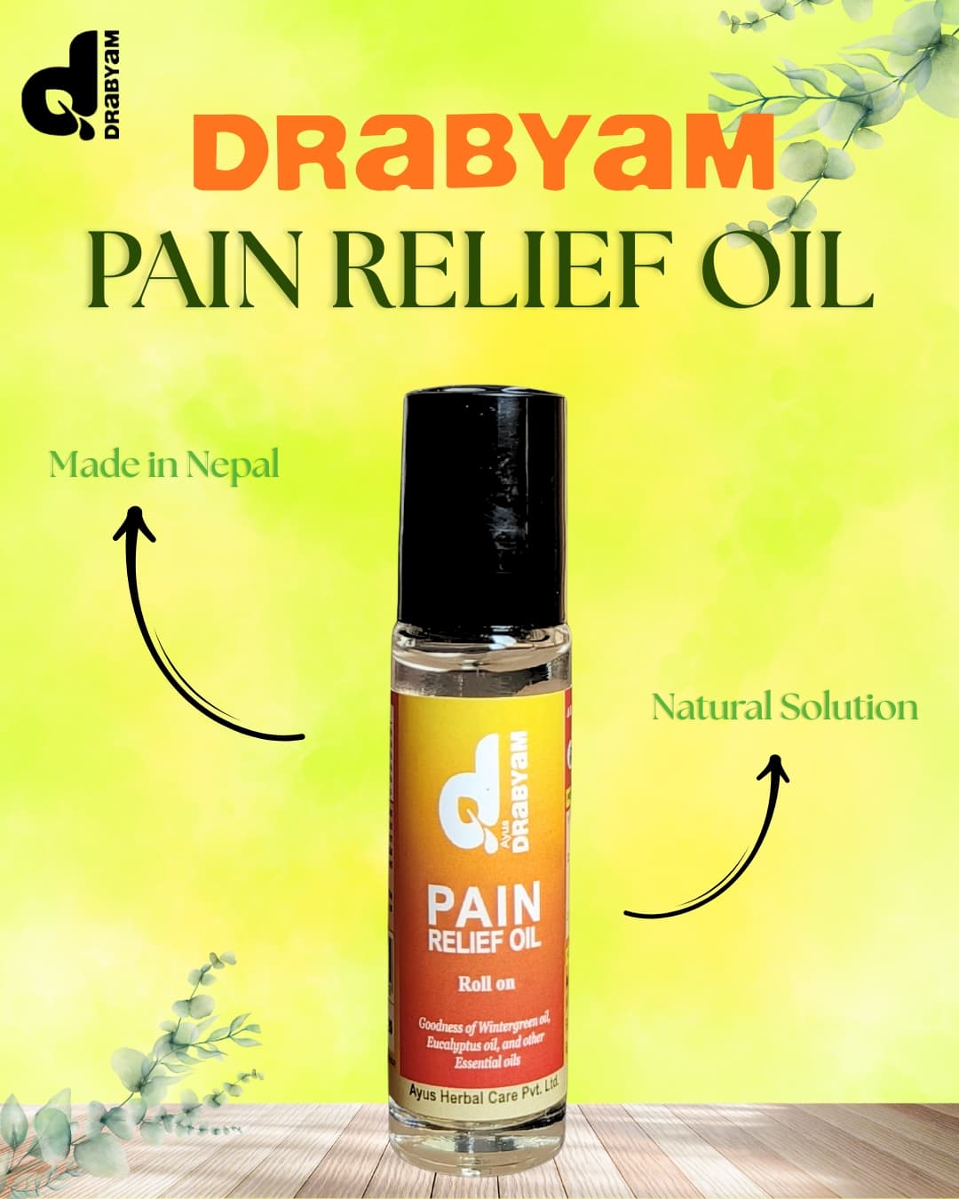 Drabyam Pain Relief Oil Roll-On 10ml - 10 Pieces Bundle 3