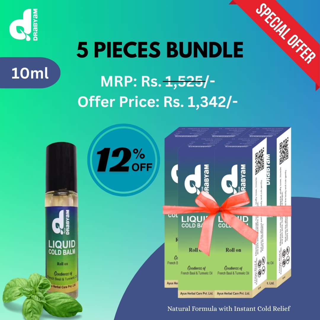 Drabyam Liquid Cold Balm Roll-On 10ml - 5 Pieces Mega Bundle