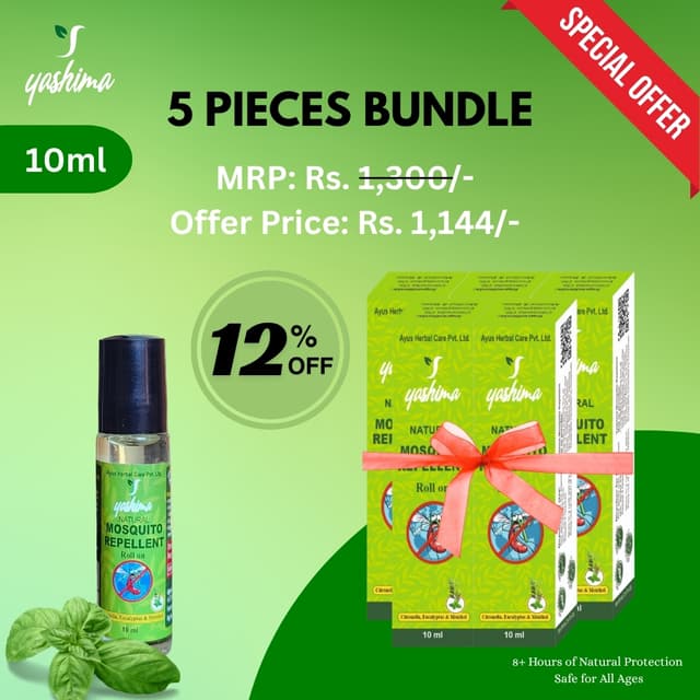 Yashima Mosquito Repellent Roll-On 10ml - 5 Pieces Bundle