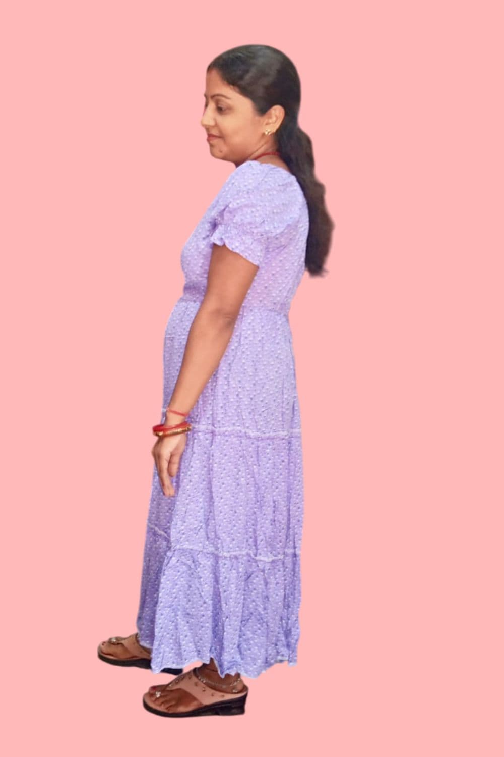 Women Purple U-Neck Short Sleeves Fit and Flare Maxi Dress for Casual Wear 2