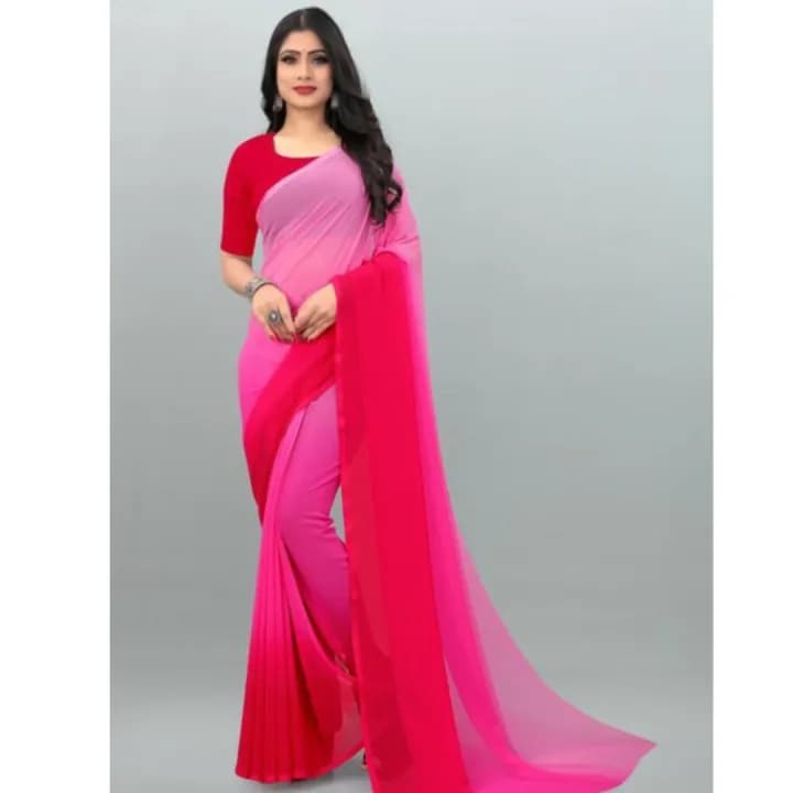Pink Solid Georgette Saree For Women  Plain Pink Casual Saree For Women  Traditional Wear For Women 1