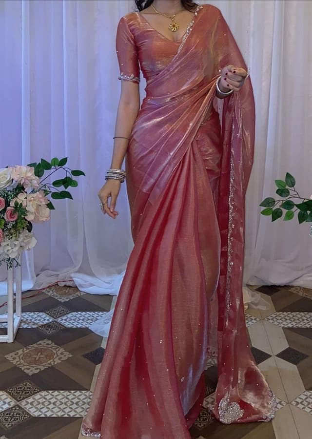 Samridhi Collection Pinterest Pink Viral saree Tissue Silk saree