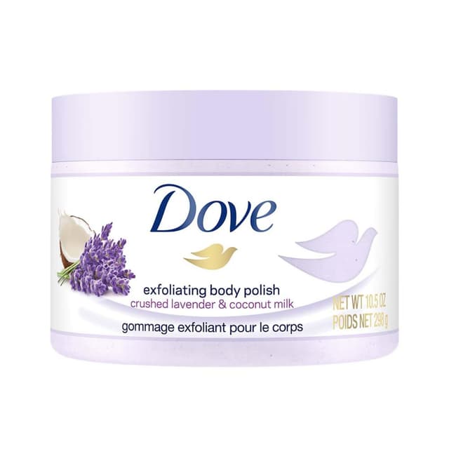 Dove Exfoliating Body Polish Body Scrub Crushed Lavender & Coconut Milk 10.5 oz 298gm