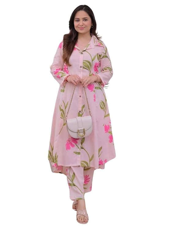 Anarkali Kurta-Set for Women – Viscose Rayon Printed Kurta & Straight Pant | Festive Ethnic Indian Traditional Outfit for Functions & Puja