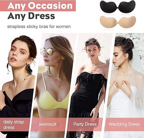 Sticky Bra Strapless Adhesive Bra Push Up 2PCS Reusable Strong Stickness Backless Bra Lift for Women 1