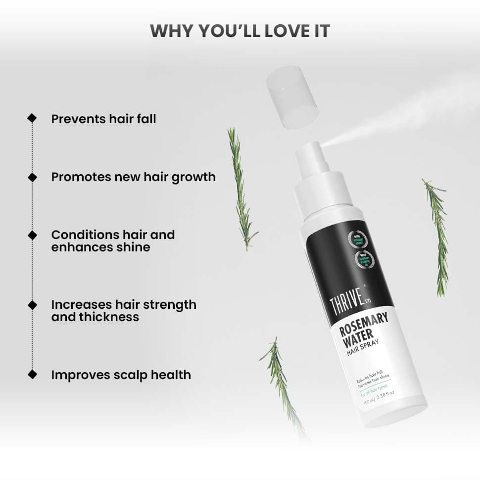 ThriveCo Rosemary Water Hair Spray | With 100% Natural Rosemary Extract, Rice Water & Hyaluronic Acid | For Hair Growth, Hair Fall Control, Hair Conditioning & Hair Shine | Men & Women,  3