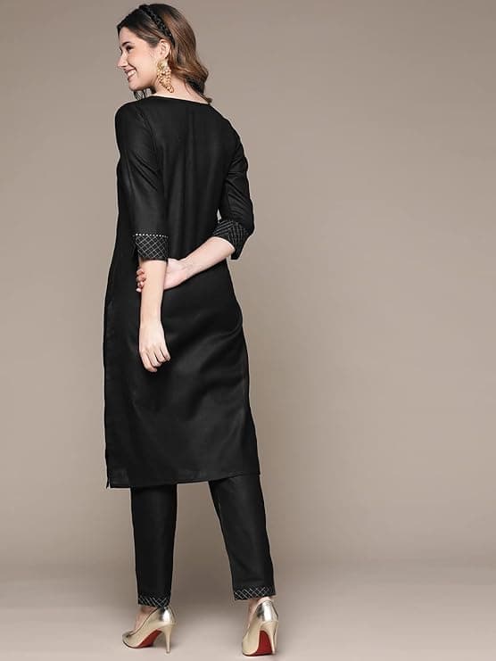 Women's Silk Black Gotta Patti Dori Tassel Straight Kurta Set 3