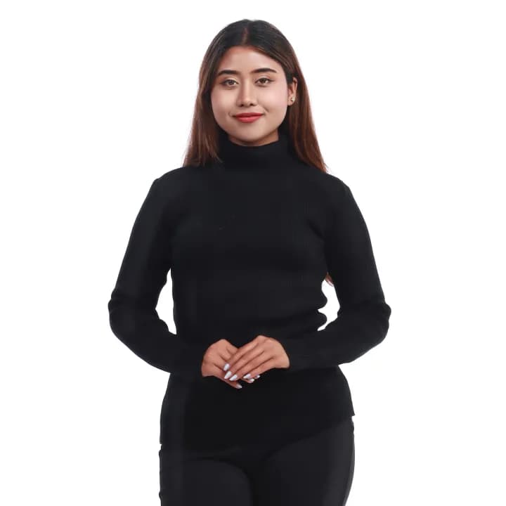 Black Acrylic Woolen Full Sleeve High Neck Sweater for Women 1