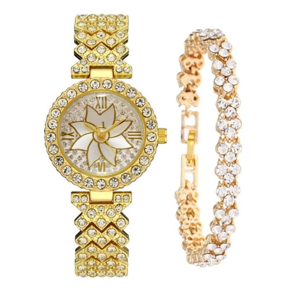 Elegant With Bracelet Gypsophila Watch Rose Gold Bling Bling Flower Diamond Watch Alloy Ladies Watch